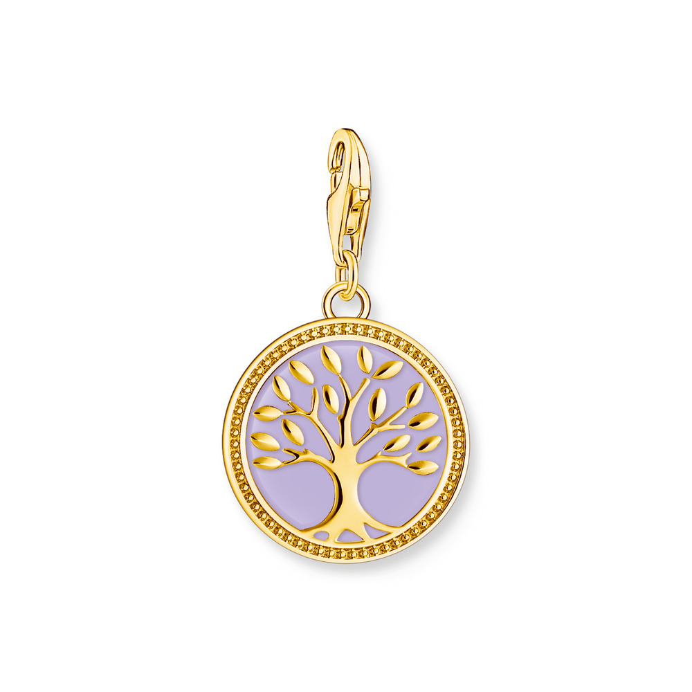 Pendentif arbre de vie, argent doré, émail violet