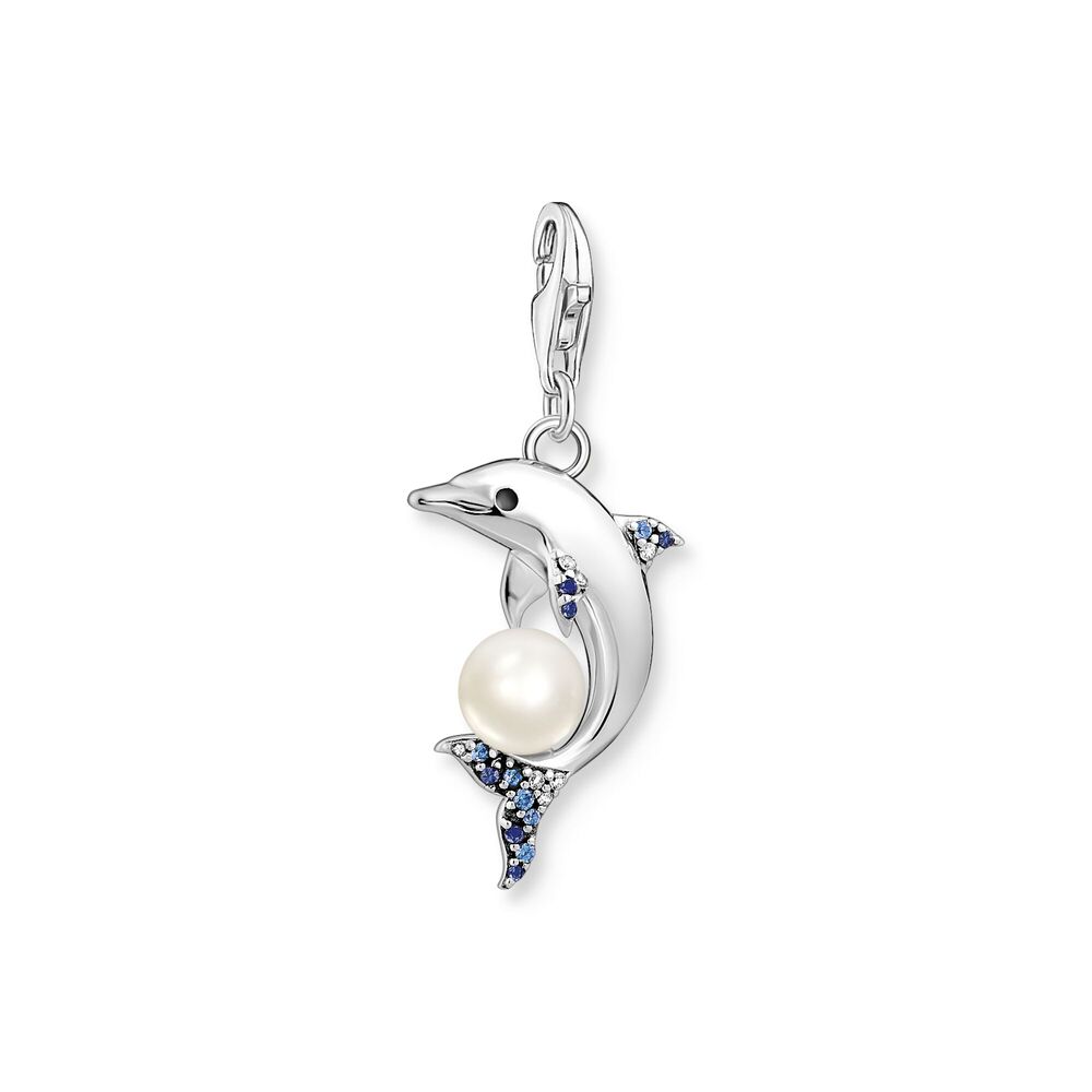 Pendentif charm dauphin, argent, zircons bleus/blancs, perle - 1889-664-7 - Thomas Sabo