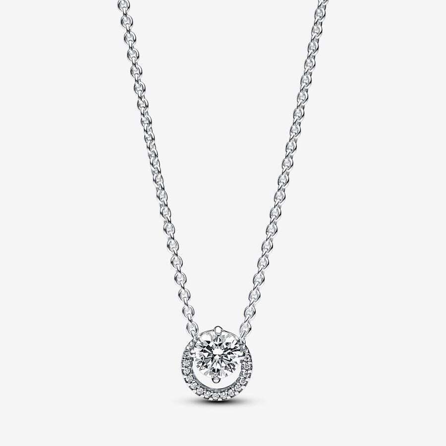 Collier halo rond, argent, zircons