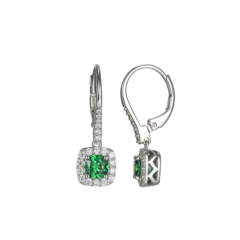 Bo pendantes argent rhodié, zircons blancs/verts