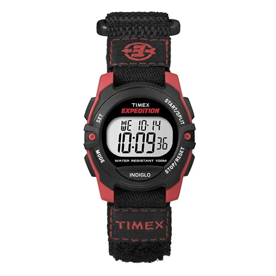 Montre expédition, nylon noir velcro, plastique 2 tons (rouge/noir) - T49956GP - Timex