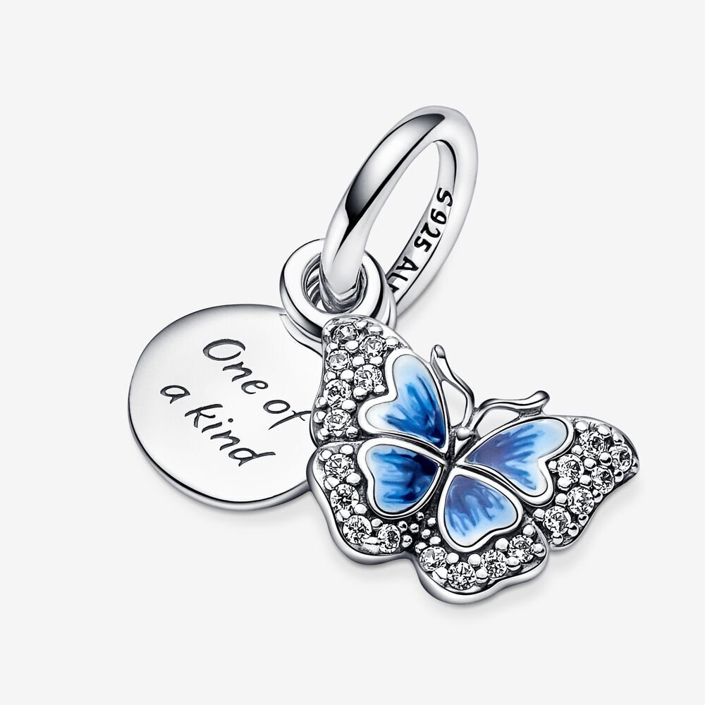 Bille double papillon bleu et citation, argent, émaux mixtes, zircons incolores - 790757C01 - Pandora