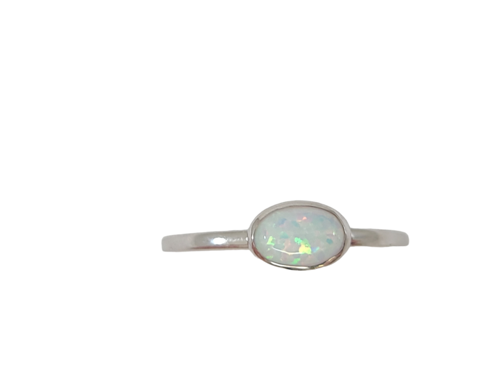 Bague or blanc 10 carats, opale synthétique - RDC01-4330-B - Exclusivités