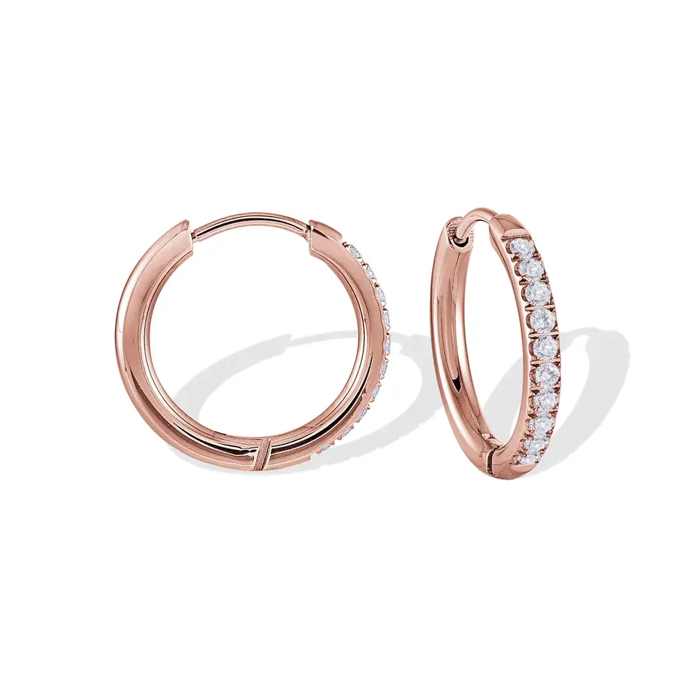 Huggies acier rosé, zircons - SEA199 - Italgem Steel