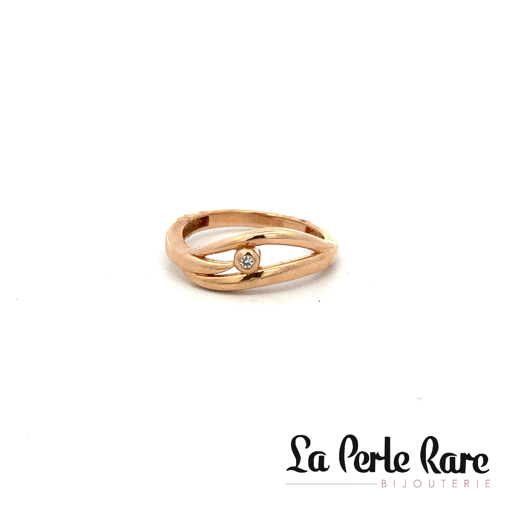 Bague or rose 10 carats, zircon incolore - AYZ-322-R - Exclusivités