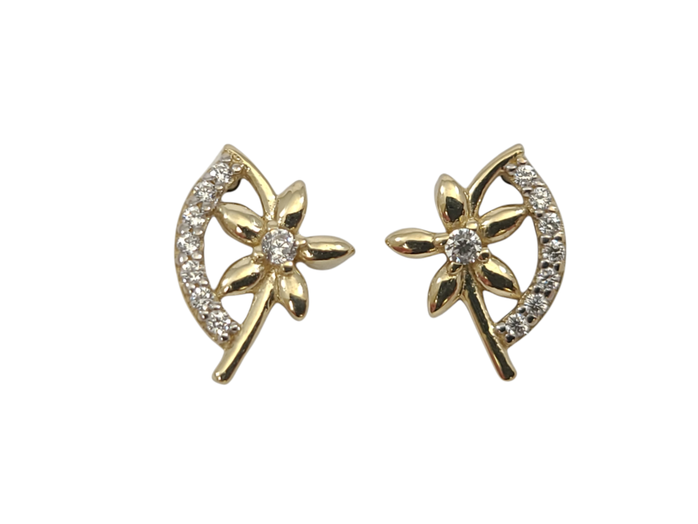 Boucles d'oreilles fixes fleurs, or 2 tons (jaune/blanc) 10 carats, zircons incolores - EOZ-1215-2T - Exclusivités