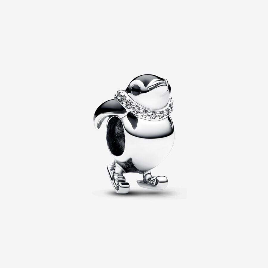 Bille pingouin en ski, argent, zircons, émail - 792988C01 - Pandora