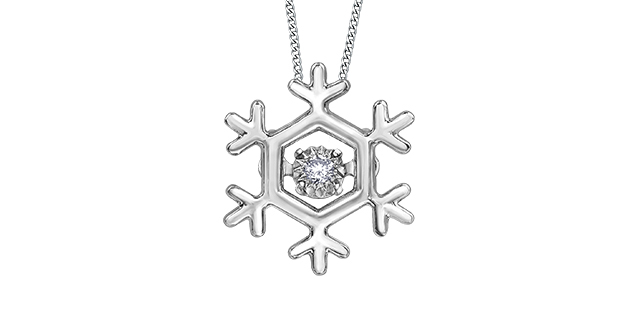 Pendentif or blanc flocon de neige, 2 points diamant cert. - AM445 - Corona