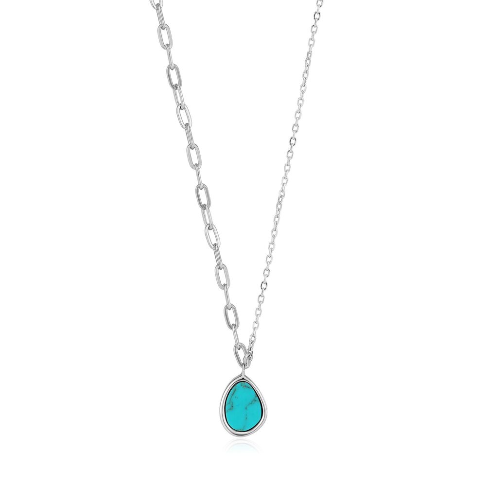 Turquoise rhodium-plated silver necklace - N027-02H - Ania Haie