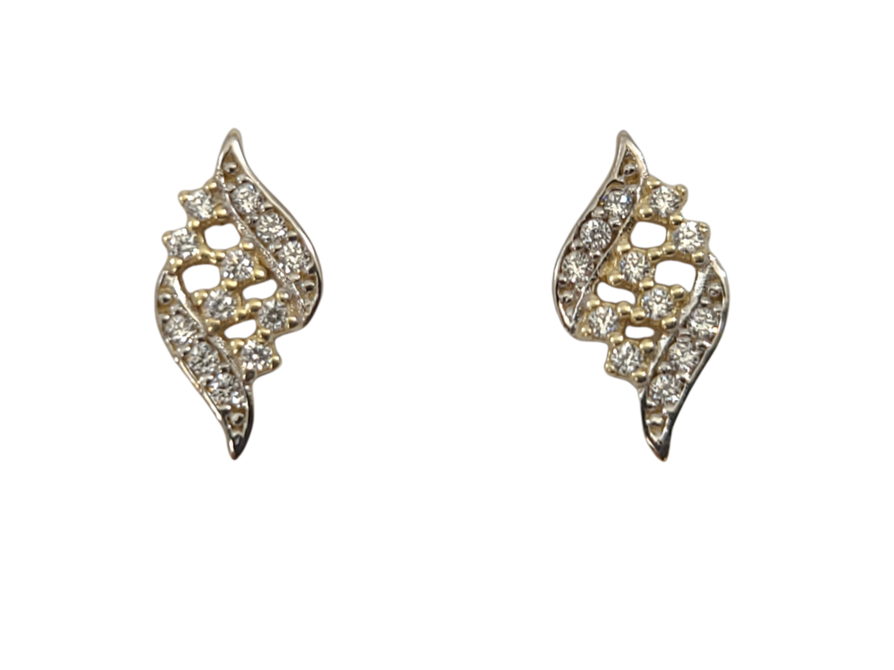 Boucles d'oreilles fixes or 2 tons (jaune/blanc) 10 carats, zircons incolores - EOZ-1227-2T - Exclusivités