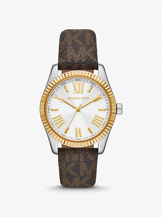 Montre 2 tons pour femme avec bracelet cuir brun signature MK - MK4745 - Michael Kors