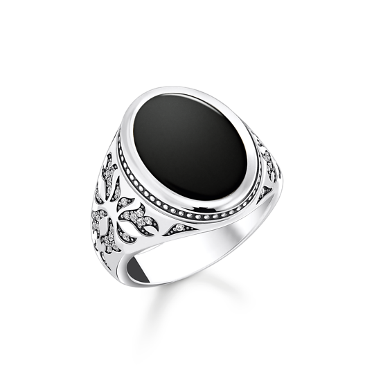 Silver ring with onyx and zircons