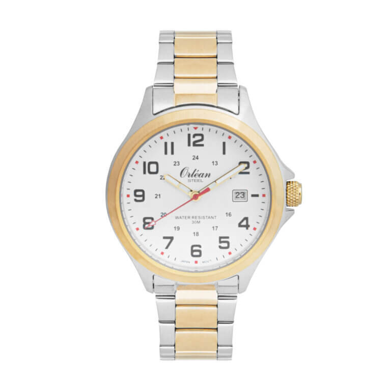 Montre acier 2 tons (blanc/jaune), fond blanc - ME3498 - Orlean