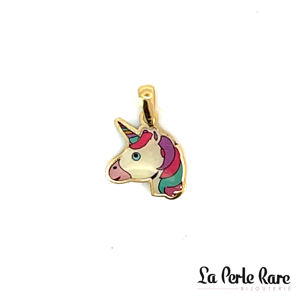 Pendentif licorne or jaune, émaux multicolores