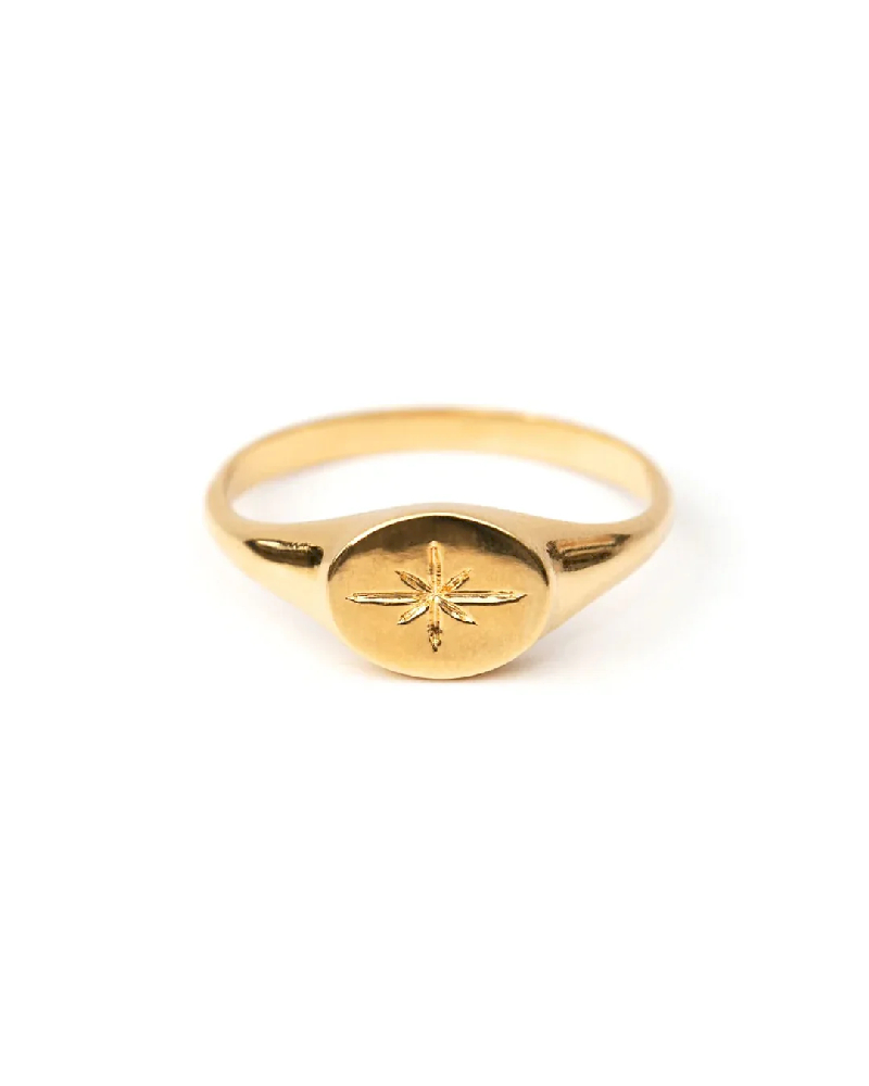 Signet ring with star motifs in gold-plated silver - SIRIUS-G-6 - Welldunn