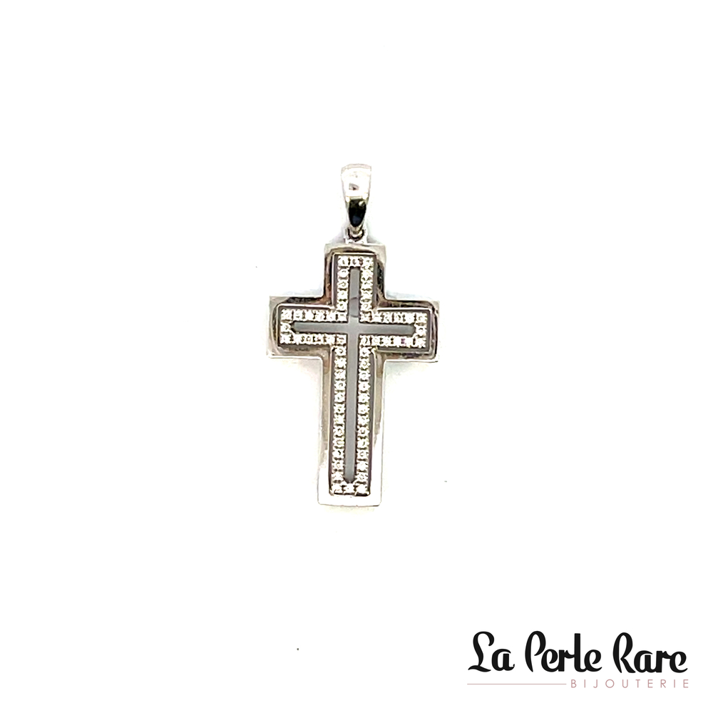 Pendentif 15 pts dia croix or blanc