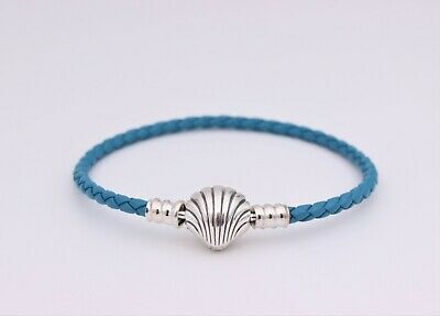 Brac cuir tressé turquoise fermoir coquillage - 598951C01-S1 - Pandora