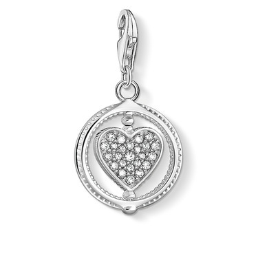 Pendentif charm coeur argent, zircons