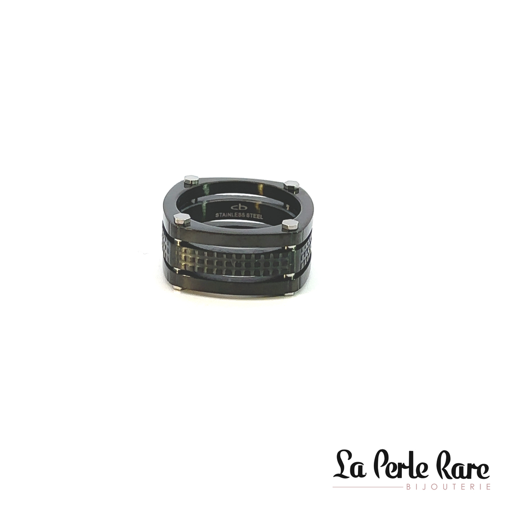 Bague carrée, acier noir - 171-R75130-11 - Charles P. Bahringer