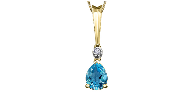 Pendentif or jaune, topaze bleue, dia 2 pts - P1889C-10 - Corona