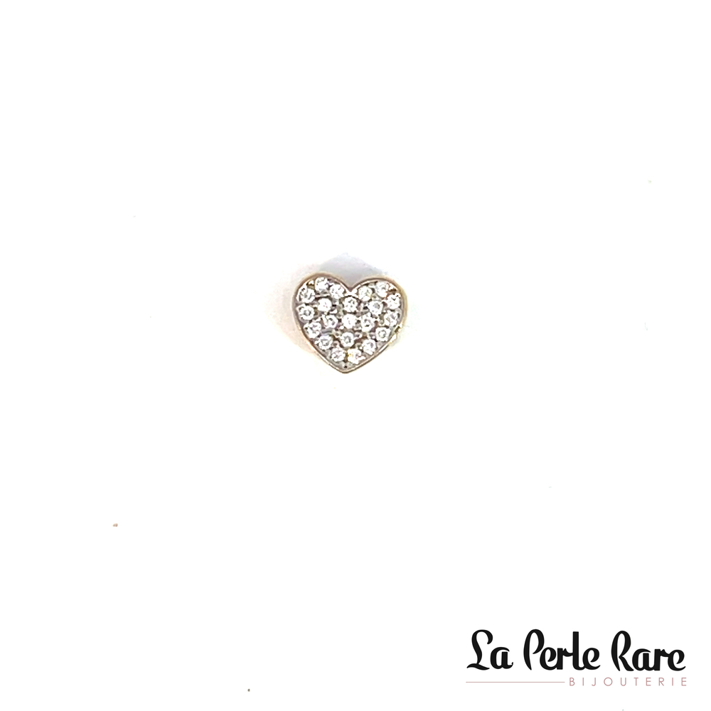 Pendentif coeur, or 2 tons (jaune/blanc) 10 carats, zircons incolores