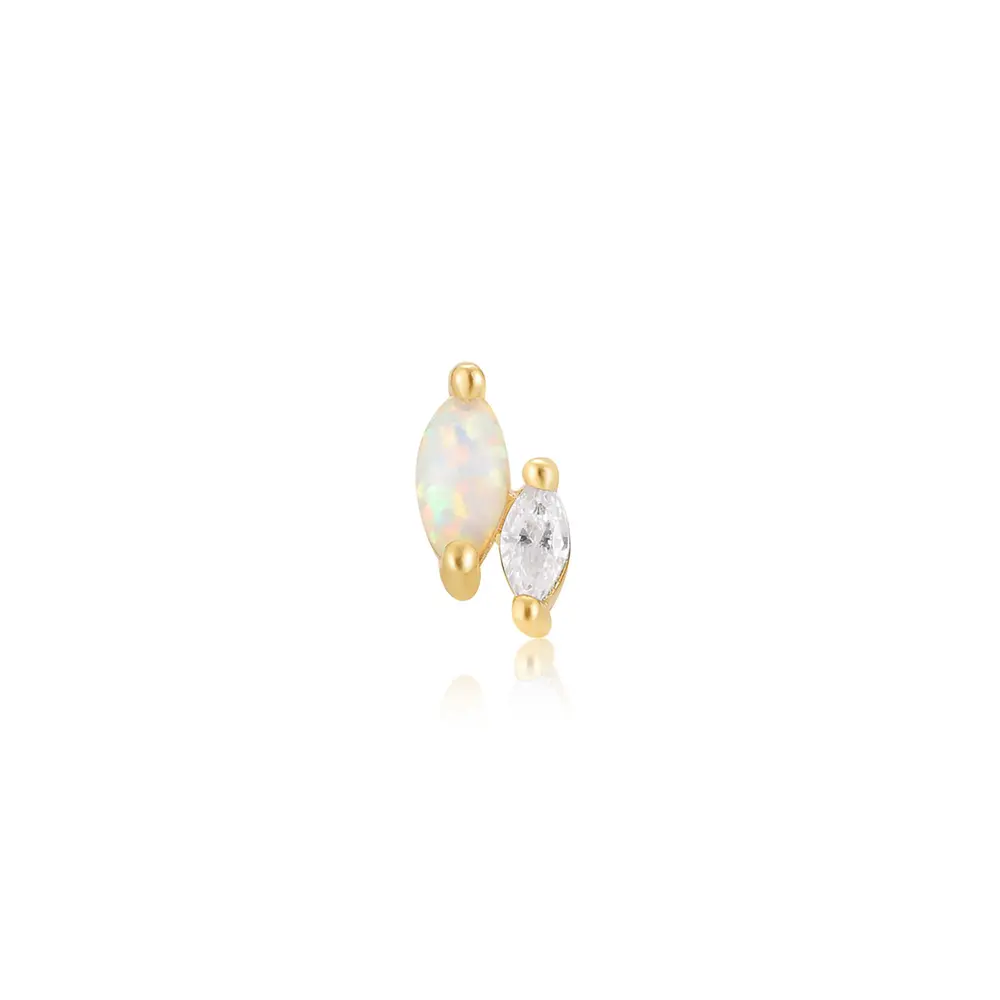 Single gold-plated silver stud earring with opal and cubic zirconia - E047-07G - Ania Haie