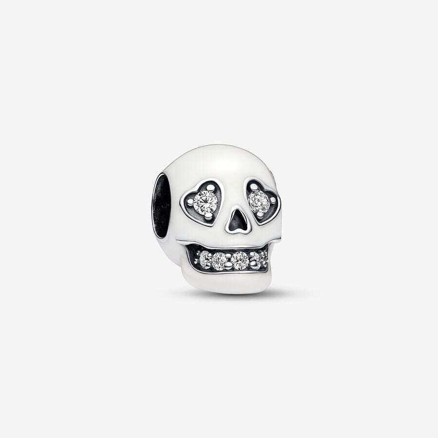 Bille crâne scintillant, argent, zircons, émail qui brille dans le noir - 792811C01 - Pandora