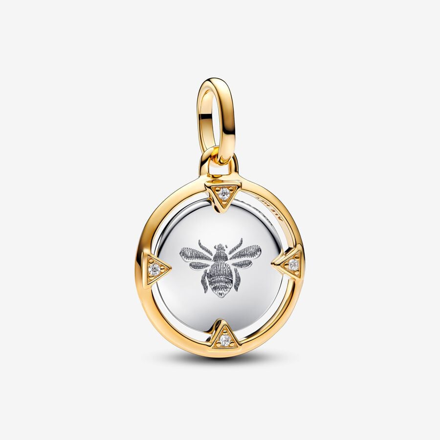 Bee medallion charm in unique 14k gold-plated metal with colorless zirconia - 763417C01 - Pandora