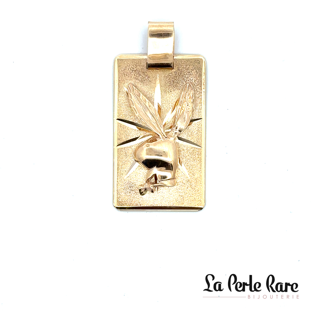 Pendentif plaque playboy or jaune