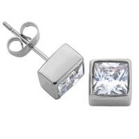 Square fixed steel earrings with cz - T2X7980100 - Steelx