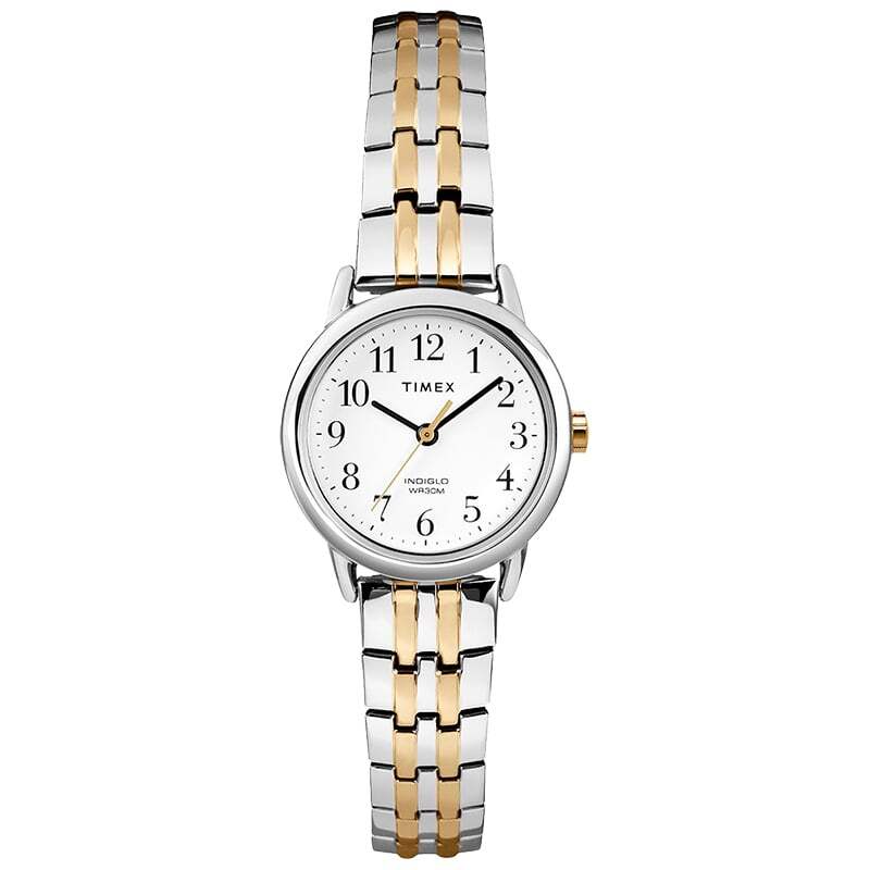 Montre extensible métal 2 tons (blanc/jaune), fond blanc - T2P2989J - Timex