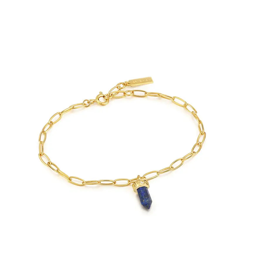 Gold-plated silver bracelet with blue lapis lazuli and cubic zirconium - B039-02G-L - Ania Haie