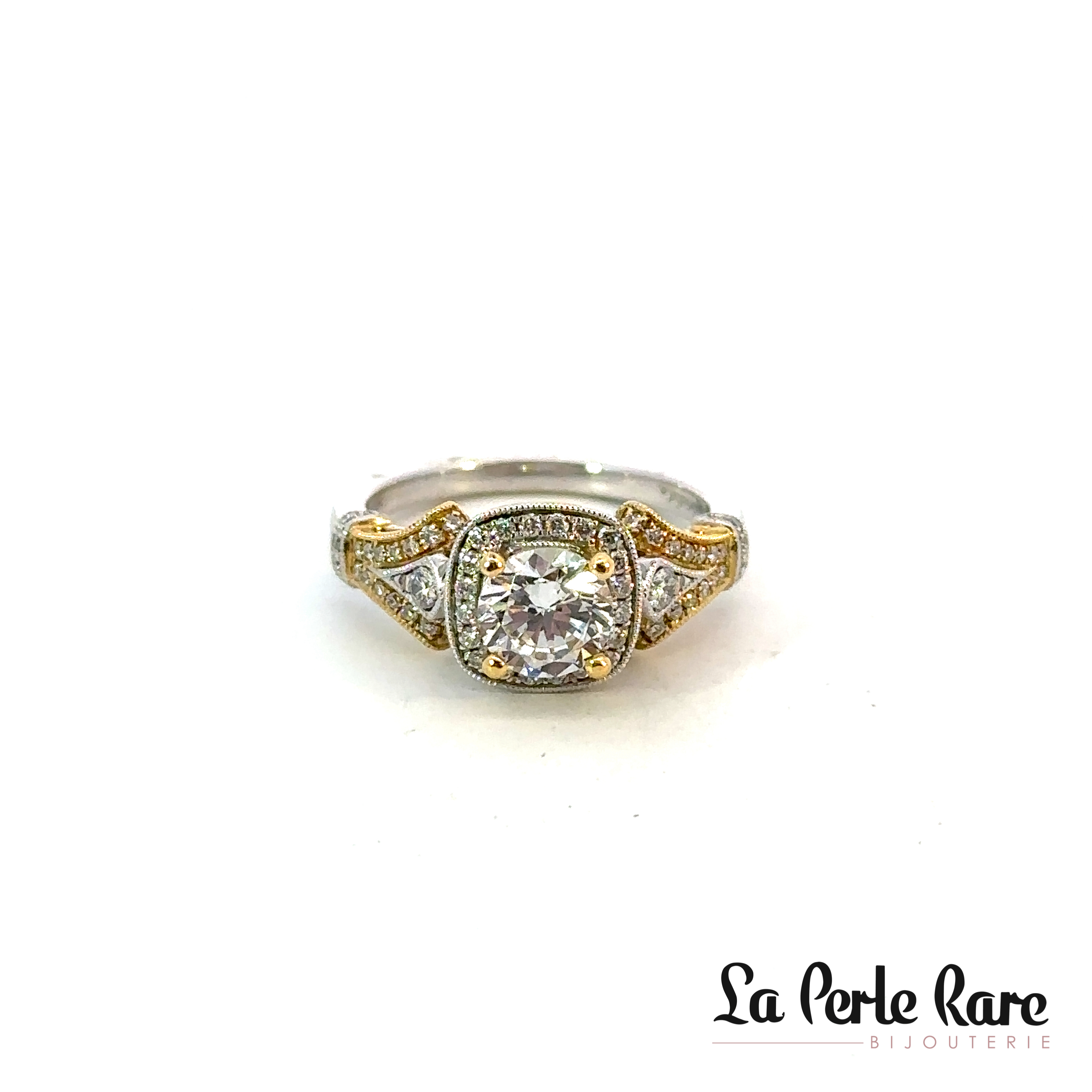 Ring, two-tone gold (yellow/white) with a total of 37 diamond points, central cubic zirconia - ER9315W44JJ - Gabriel