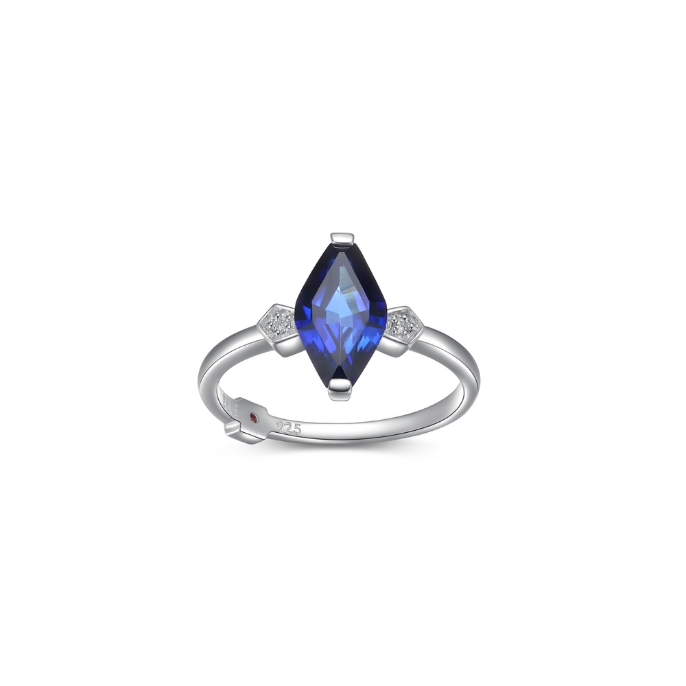 Bague argent rhodié, saphir synthétique, dia lab - R4LAGF02AC - Elle