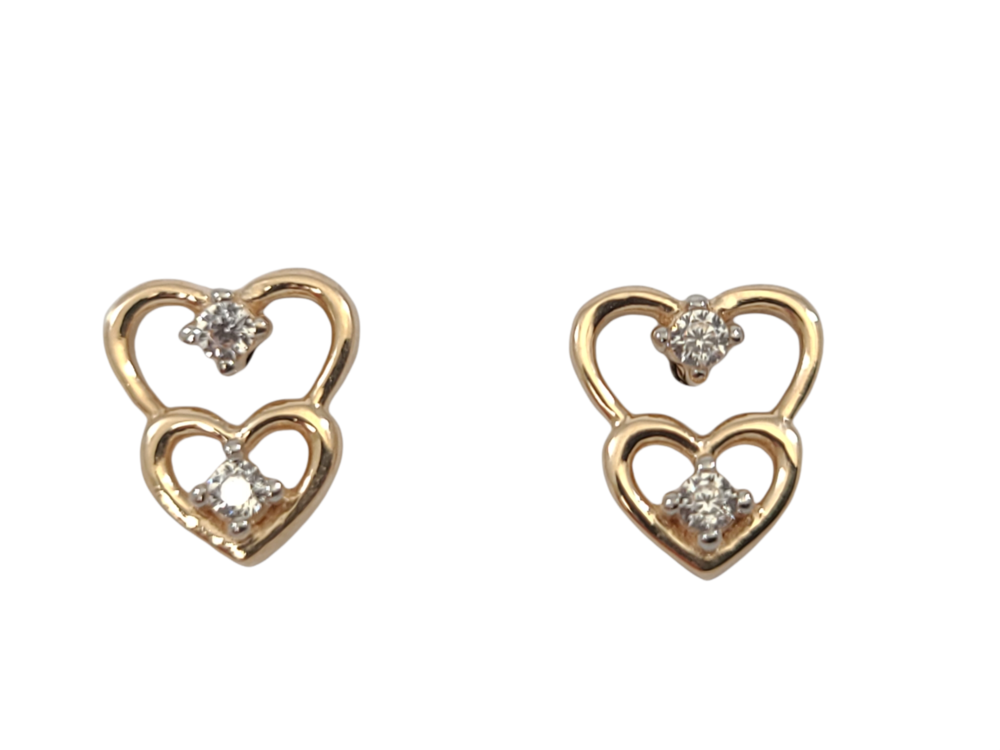 2 tones gold heart fixed earrings (pink/white), zirconia - EOZ-1236-2TR - Exclusivity