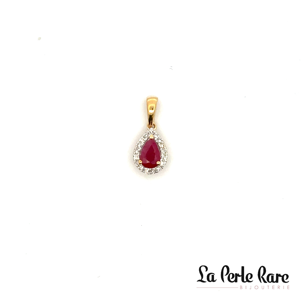 Pendentif or jaune 10 carats,5 points de rubis, 14 points de diamants total