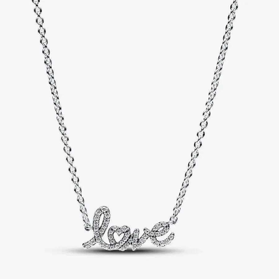  Shimmering handwritten love necklace, silver, cubic zirconium - 393076C01-45 - Pandora