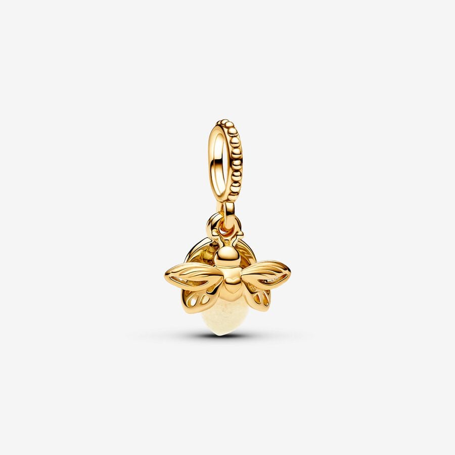 Firefly charm, unique metal plated with 14-karat gold, photoluminescent glass - 769352C01 - Pandora