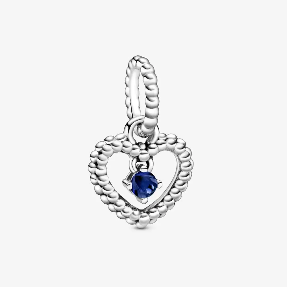 Bille coeur perlé, argent, cristal bleu roi