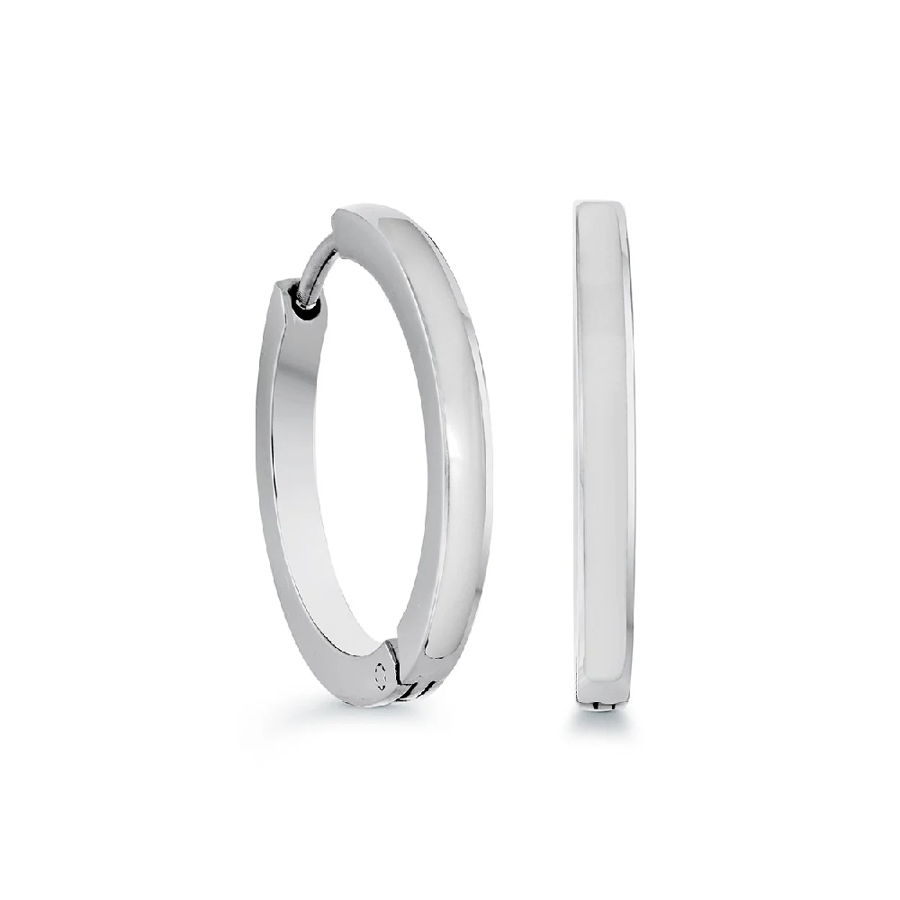 tainless Steel Huggie Earrings White Enamel 20mm - SEA377 - Italgem Steel