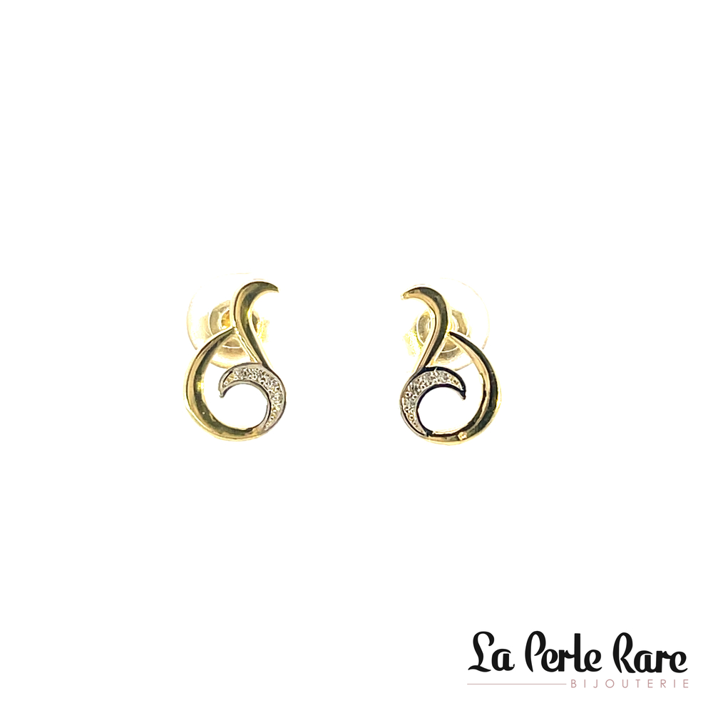 Boucles d'oreilles fixes or 2 tons (jaune/blanc) 10 carats, zircons incolores - EOZ-1151-2T - Exclusivités