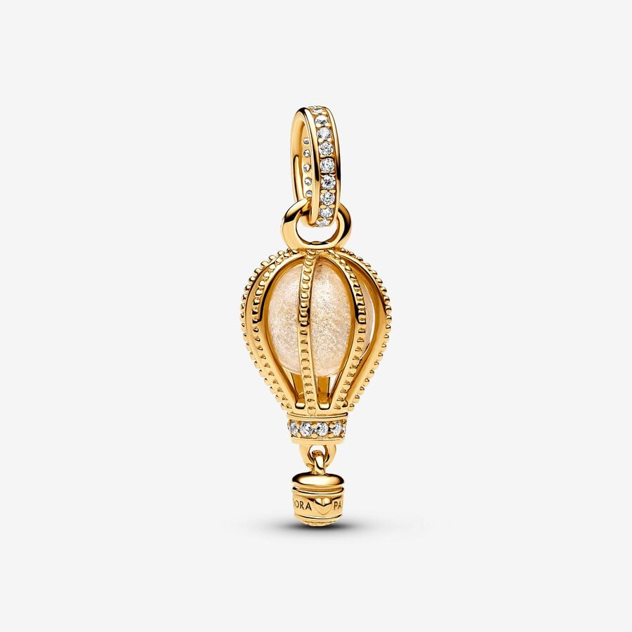 Hot air balloon charm, unique metal plated with 14-karat gold, Murano glass, cubic zirconia - 769434C01 - Pandora