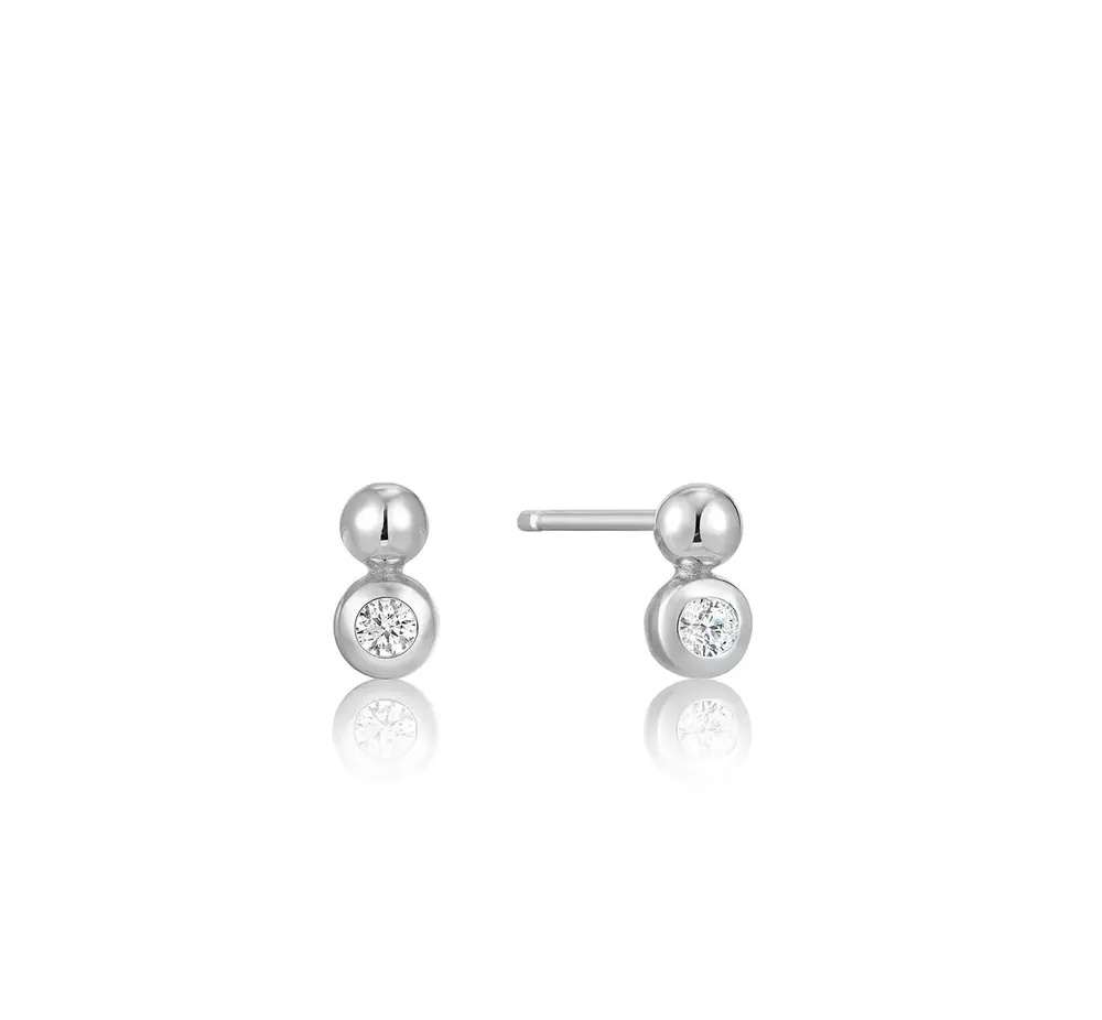 Rhodium-plated silver stud earrings with cubic zirconia - E045-01H-CZ - Ania Haie