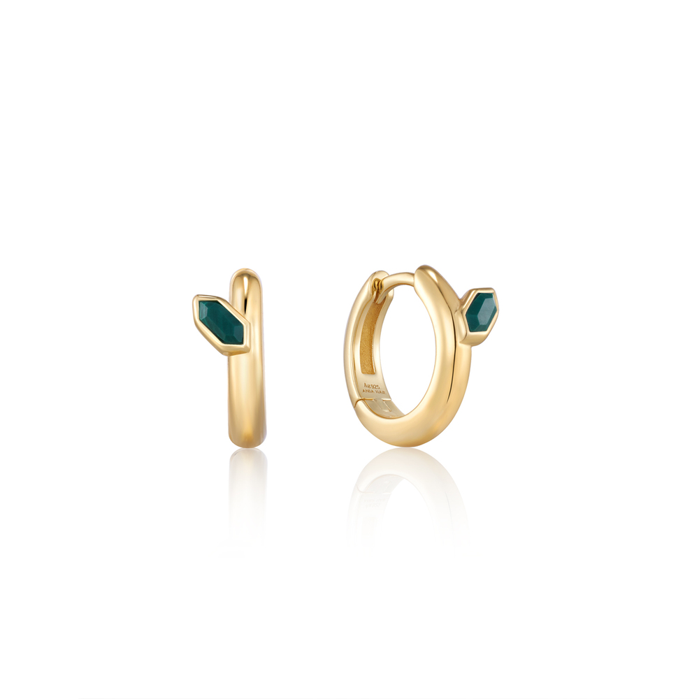 Gold-plated silver huggies with malachite - E042-03G-M - Ania Haie