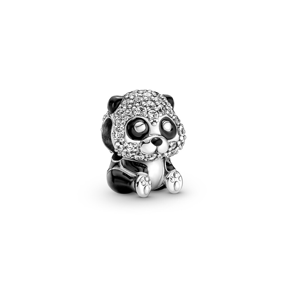 Bille panda adorable scintillant, argent, émail noir, zircons incolores - 790771C01 - Pandora