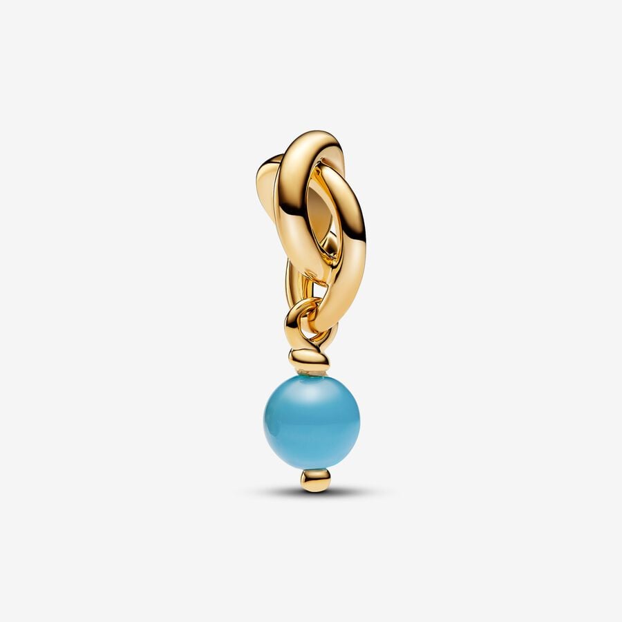 Eternal Circle charm in unique metal plated with 14k gold, featuring a blue synthetic crystal - 763462C12 - Pandora