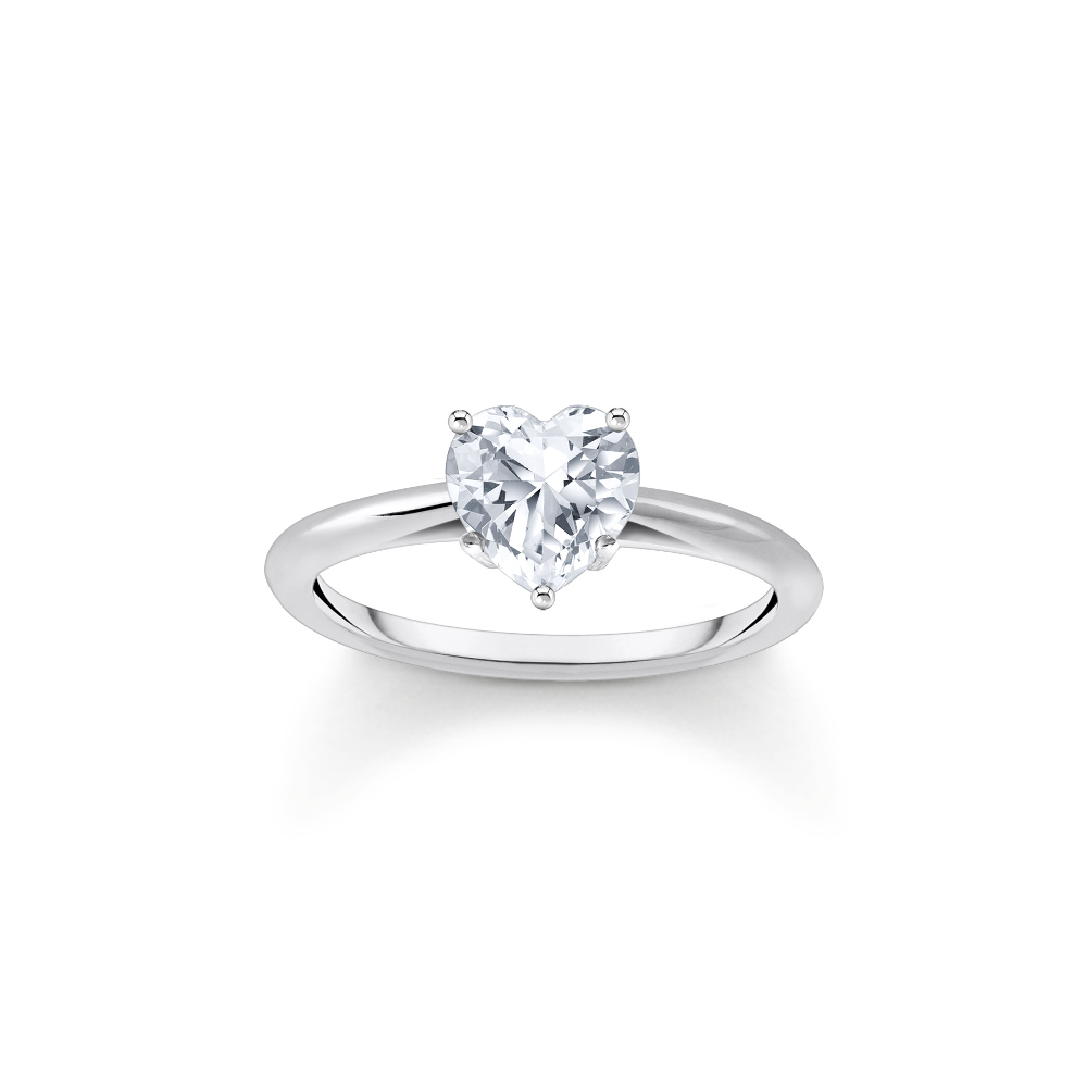 Bague solitaire coeur, argent, zircon incolore - TR2476-051-14-54 - Thomas Sabo