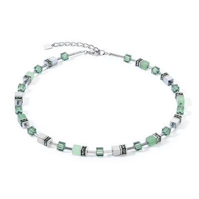 Collier acier, cristaux verts