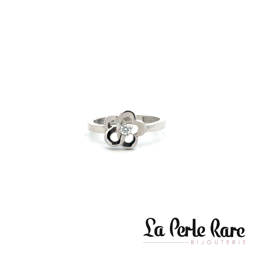 10K White Gold Flower Ring, Clear Zircon - GTK364-R-B - Exclusivity