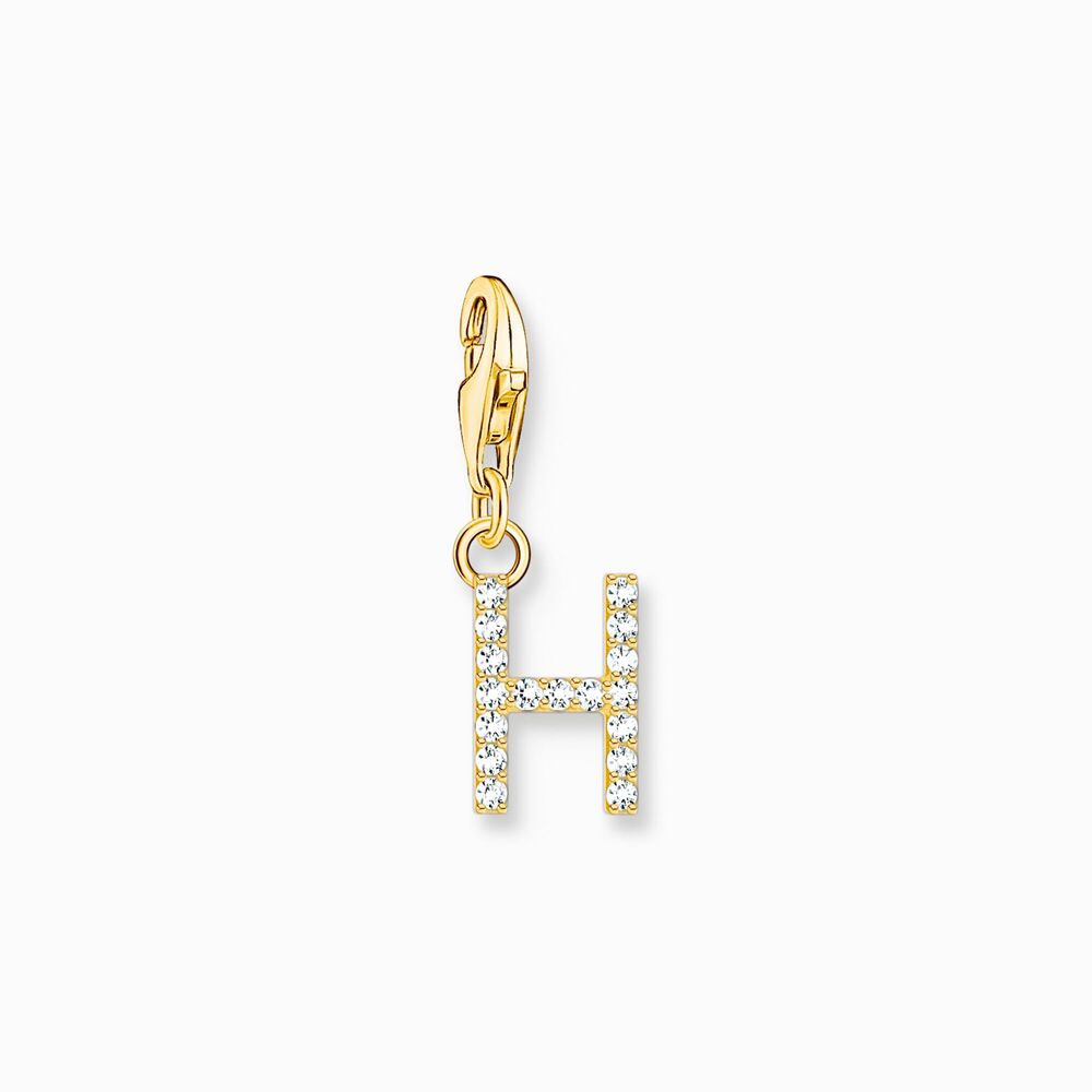 Charm lettre h, argent doré, zircons